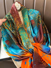 Elegant Lotus Flower Printed Satin Shawl: Perfect for Daily Wear and Holiday Sunscreen