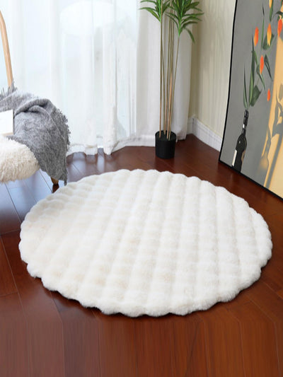 Soft and Fluffy Beige Bubble Velvet Round Carpet for Living Room, Bedroom, Kid's Room Decor - Simple Solid Color Floor Mat - Perfect for Bay Windows