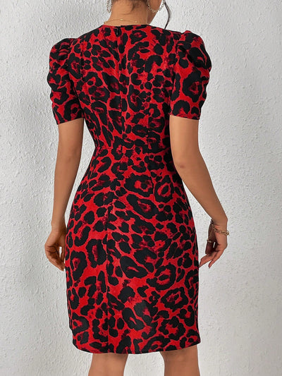 Wild Elegance: Leopard Print Puff Sleeve Dress