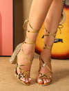 Party Perfect: Metallic Sheen Leg-Wrapped High Heel Sandals with Crossed Toe Straps