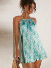 Vibrant Blooms: Women's Floral Printed Halter Neck Backless Sleeveless Dress