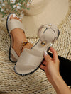 Summer Blossom: Floral Flat Sandals with Metal Buckle and Pearl Decoration for Women