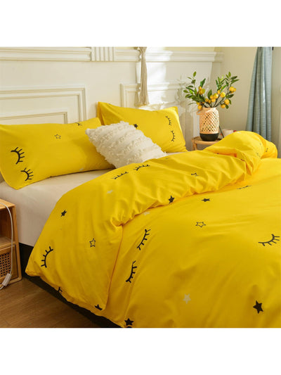 Starry-Eyed Dreams: 3-Piece Eyelash Star Pattern Duvet Cover Set