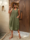 Double the Chic: Solid Dual Pocket Curved Hem Tank Dress