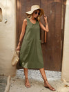 Double the Chic: Solid Dual Pocket Curved Hem Tank Dress