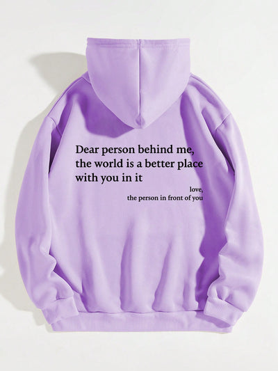 This cozy thermal hoodie is designed with a large kangaroo pocket to keep your hands warm and your essentials close. Made with a soft, thermal material for added warmth and comfort. The stylish slogan graphic adds a touch of personality to your wardrobe. Stay warm and stylish this season with Cozy Style.