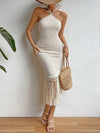 Boho Beauty Fringe Hem Tie Backless Halter Dress