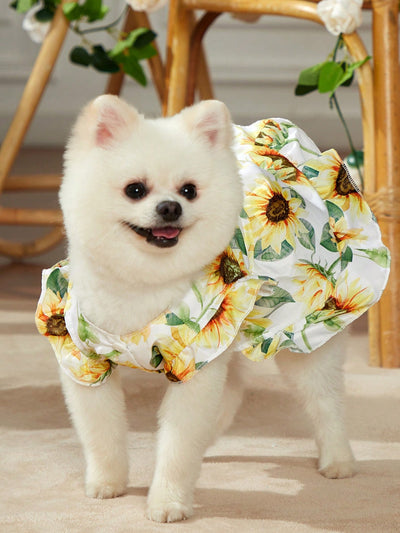 Add a touch of style to your furry friend's wardrobe with our Sunflower Pet Dress. Made with high-quality materials and adorned with beautiful sunflower prints, this dress will make your pet stand out from the crowd. Suitable for any occasion, your pet will not only look stylish but also feel comfortable wearing it.