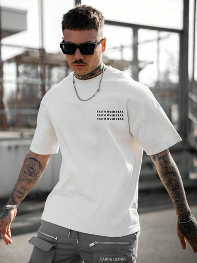 Men's Bold and Graphic Slogan Print Drop Shoulder Tshirt