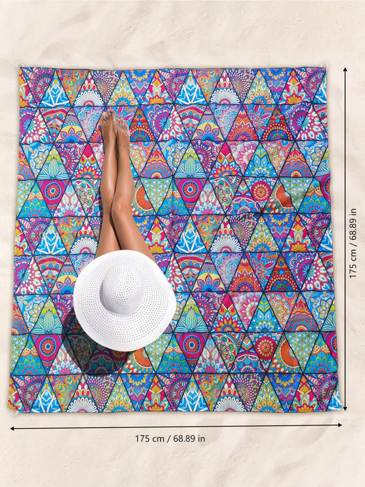 Foldable Diamond Mandala Beach Mat: Stay Dry and Sand-Free on Your Next Outdoor Adventure!