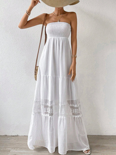 Effortless Elegance: Strapless Drawstring Waist Casual Vacation Dress