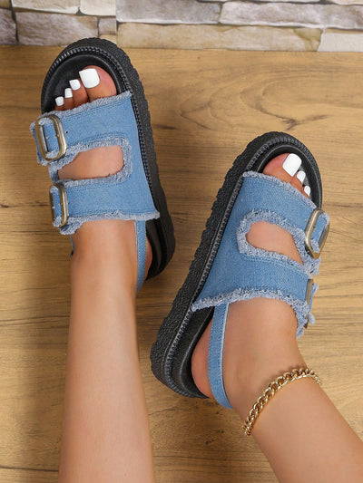 Blue Slingback Sandals: Elevate Your Summer Style with Buckle Decor Flatform Sandals