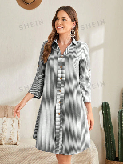 Mythical Stripes Roll-tab Sleeve Shirt Dress