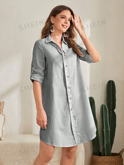 Mythical Stripes Roll-tab Sleeve Shirt Dress