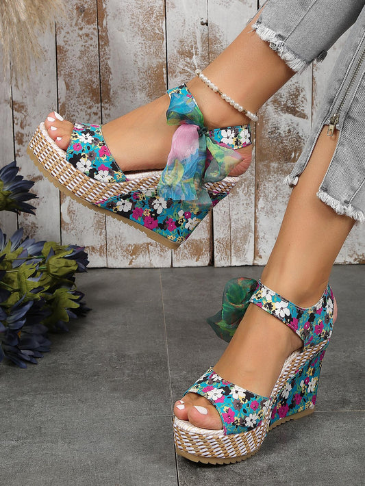 Introducing Floral Fantasy: Color-Block Ankle Strap Sandals, perfect for your summer vacations. The bold color-blocking design adds a touch of fantasy, while the ankle strap offers both style and support. Make a statement with these sandals and elevate your vacation outfit game.