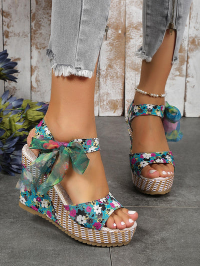 Floral Fantasy: Color-Block Ankle Strap Sandals for Summer Vacations