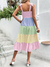 Colorblock Chic: Tie Shoulder Ruffle Hem Cami Dress