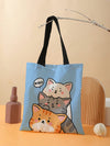 Adorable Cat Lover's Shoulder Bag: Double-Sided Print Canvas Tote