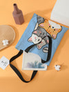 Adorable Cat Lover's Shoulder Bag: Double-Sided Print Canvas Tote