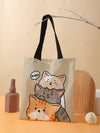 Adorable Cat Lover's Shoulder Bag: Double-Sided Print Canvas Tote