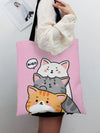 Adorable Cat Lover's Shoulder Bag: Double-Sided Print Canvas Tote