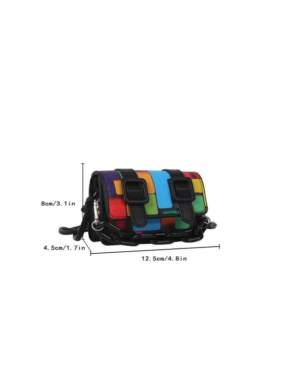Model styling the multicolor mini crossbody bag for shopping outings