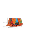 Three-quarter view of multicolor mini crossbody bag with glossy finish