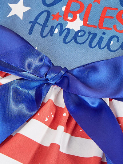 Summer Independence Day Pet Skirt: Star and Letter Print with Bowknot