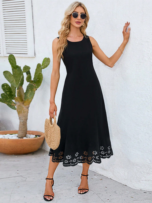 This sophisticated and stylish <a href="https://canaryhouze.com/collections/women-dresses" target="_blank" rel="noopener">dress</a> features a chic laser cut out scallop trim and elegant button detailing. The flattering ruched wrap hem adds a touch of class to this already classy dress. Perfect for any occasion, this dress is sure to make a statement and turn heads.