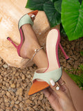 Step into summer with these chic green stiletto heeled mule <a href=