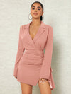 Elegance Redefined: Lapel Collar Ruched Split Hem Dress