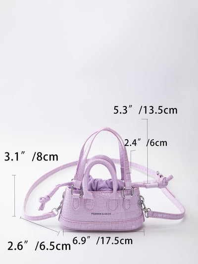 Stylish Mini Crocodile Embossed Satchel Bag with Letter Detail and Double Handle