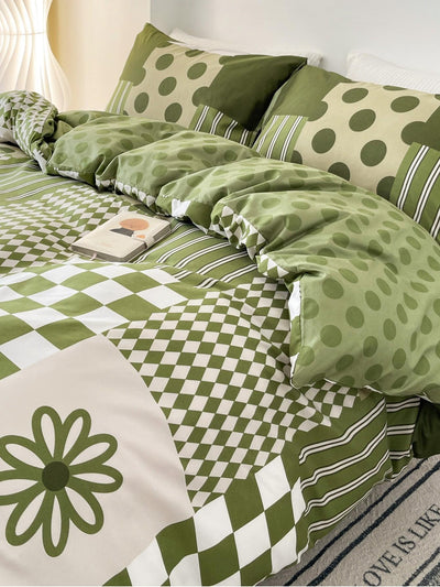 Modern Floral & Geometric 3-Piece Duvet Cover Set - Chic Bedding for a Stylish Bedroom