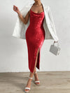 Elegant Backless Cami Dress with Draped Collar and Split Thigh