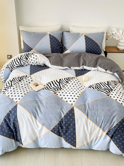 Modern Floral & Geometric 3-Piece Duvet Cover Set - Chic Bedding for a Stylish Bedroom