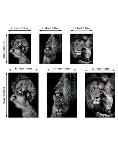 Modern and Aesthetic Lion Family Canvas Wall Art Set (3pcs) - Frameless Black Lion Family Poster for Bedroom Decor