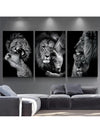 Modern and Aesthetic Lion Family Canvas Wall Art Set (3pcs) - Frameless Black Lion Family Poster for Bedroom Decor