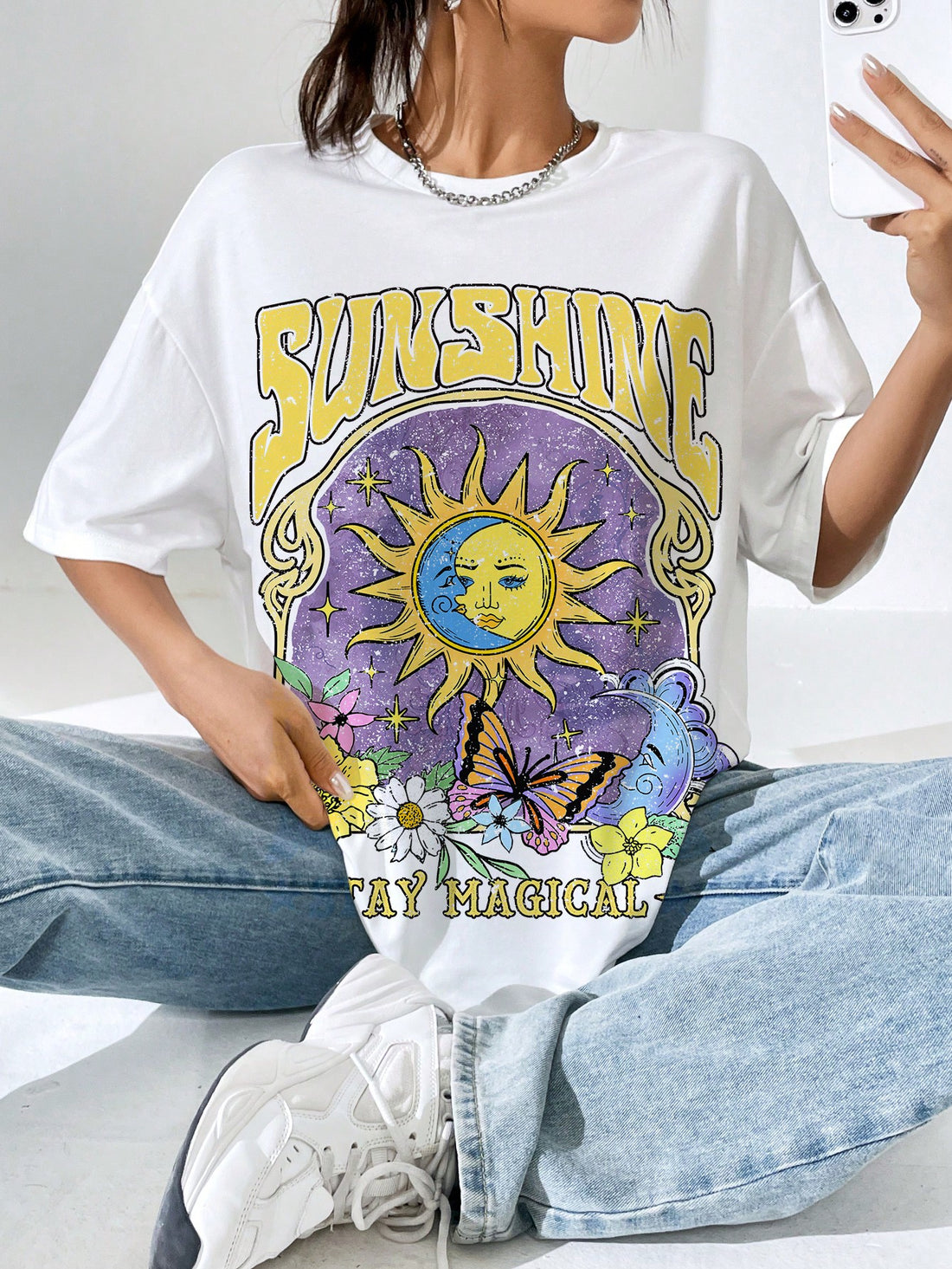 Upgrade your summer style with our "Stay Magical" tee. This oversized tee features a fun cartoon letter print, perfect for effortless and playful looks. Add it to your wardrobe for a touch of whimsy and charm. Made for those who love to stand out and stay magical.