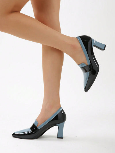 Trendy Color Block Chunky Heeled Pumps for Stylish Outdoor Elegance