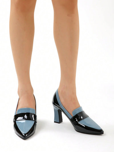 Trendy Color Block Chunky Heeled Pumps for Stylish Outdoor Elegance