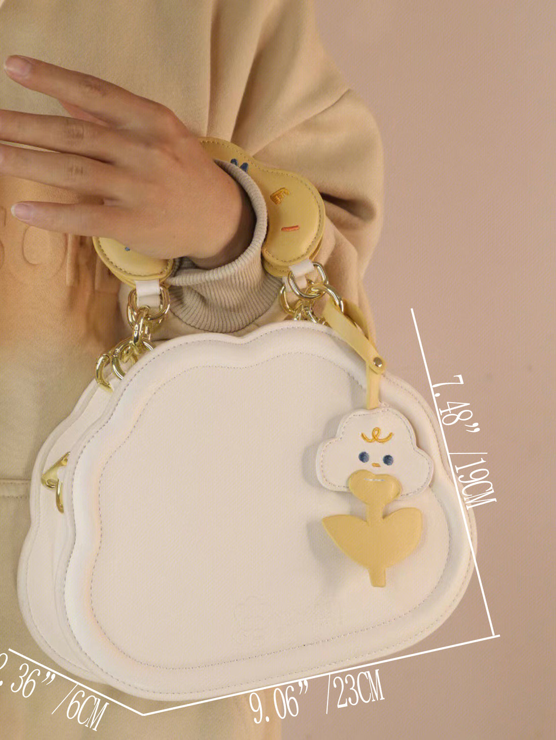 This Whimsical Cloud Charm PU Zipper Bag is a compact novelty accessory that adds a touch of charm to any outfit. The PU material provides durability and the zipper closure keeps belongings secure. Perfect for storing small items or as a keychain.