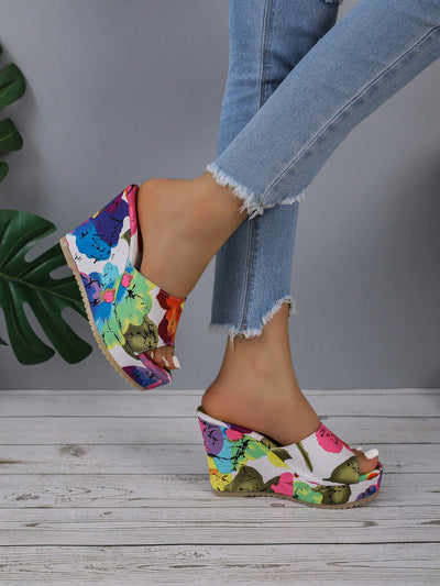 Summer Blossom Wedge Slide Sandals - Floral Fashion for Women