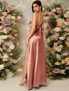 Effortless Elegance for Your Special Day with Split Thigh Satin Cami Bridesmaid Dress