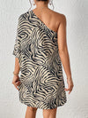 Chic Zebra Striped One-Shoulder Mini Dress for Effortless Summer Style