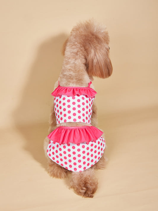 Introducing the Pretty Polka Pup: Ruffled Dress, the perfect outfit for your furry friend. Featuring delicate ruffles and a playful polka dot print, this dress will make your pup the most stylish on the block. Made from high-quality materials, it offers both comfort and style for your furry companion.