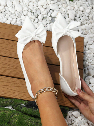 Chic Blue Pointy Toe Flats with Ribbon Bow - Trendy Slip-On Shoes for Autumn