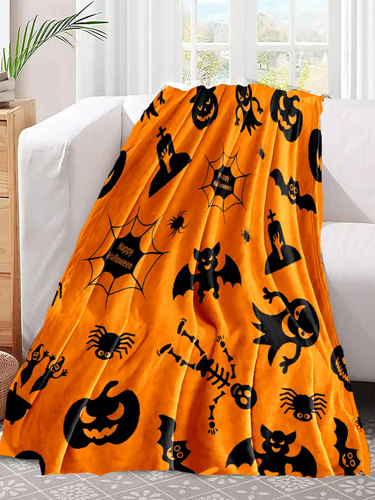 Halloween Orange Pattern Printed Flannel Blanket: Stay Cozy and Stylish Everywhere You Go