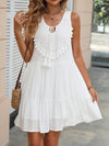 Sun-Kissed Elegance: Lace Splicing Tassel Detail Ruffle Hem Midi Dress for Summer