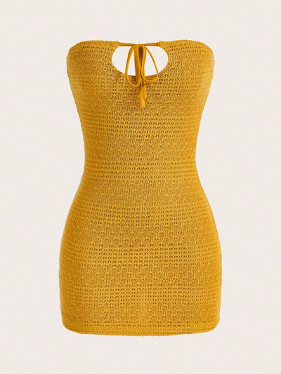 Chic Elegance: Solid Texture Strapless Bodycon Dress