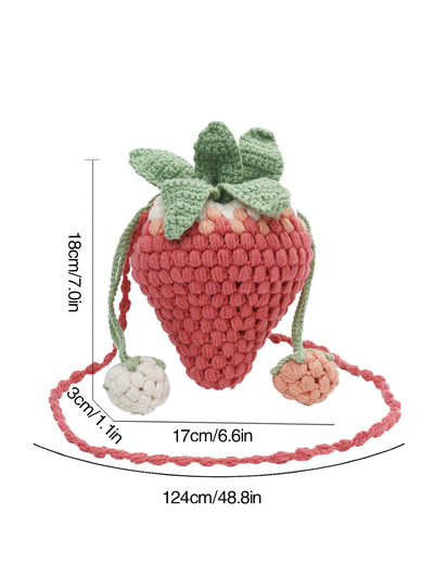 Handmade Delight: Colorful Knitted Strawberry Crossbody Bag